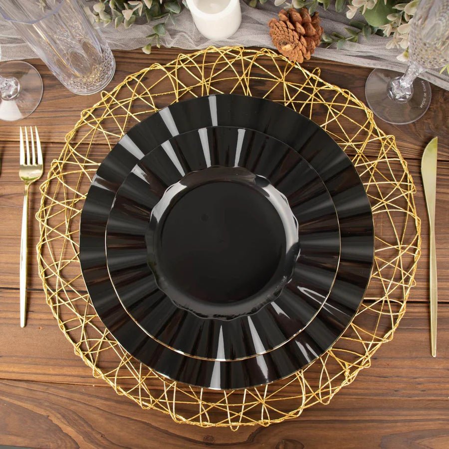 10 - Pack Ruffled Rim Round Plastic Dinner Plates – Elegant Disposable Party Plates for Weddings, Banquets & Events