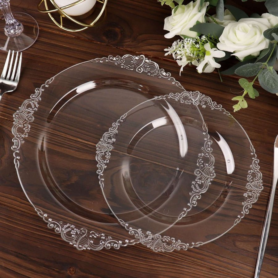 10 - Pack Leaf Embossed Rim Round Plastic Dessert Plates – Elegant Disposable Party Plates for Weddings & Events
