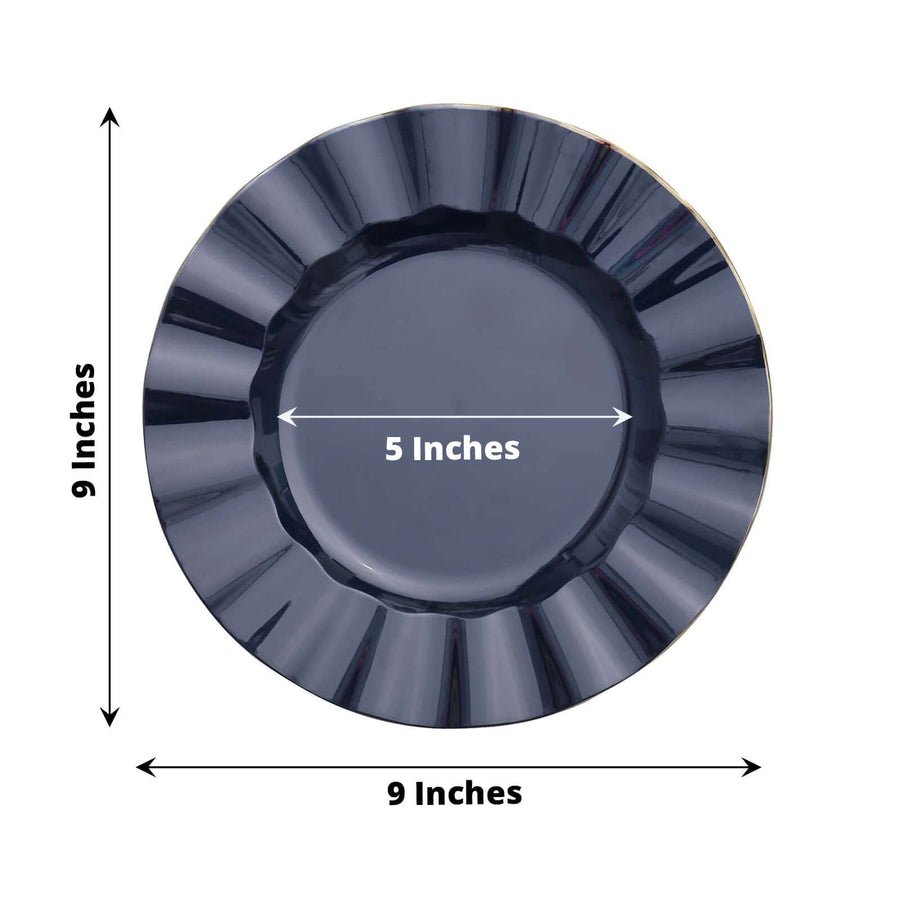 10 - Pack Ruffled Rim Round Plastic Dinner Plates – 9” Elegant Disposable Party Plates for Weddings, Events & Catering - Pretty Party Boxx