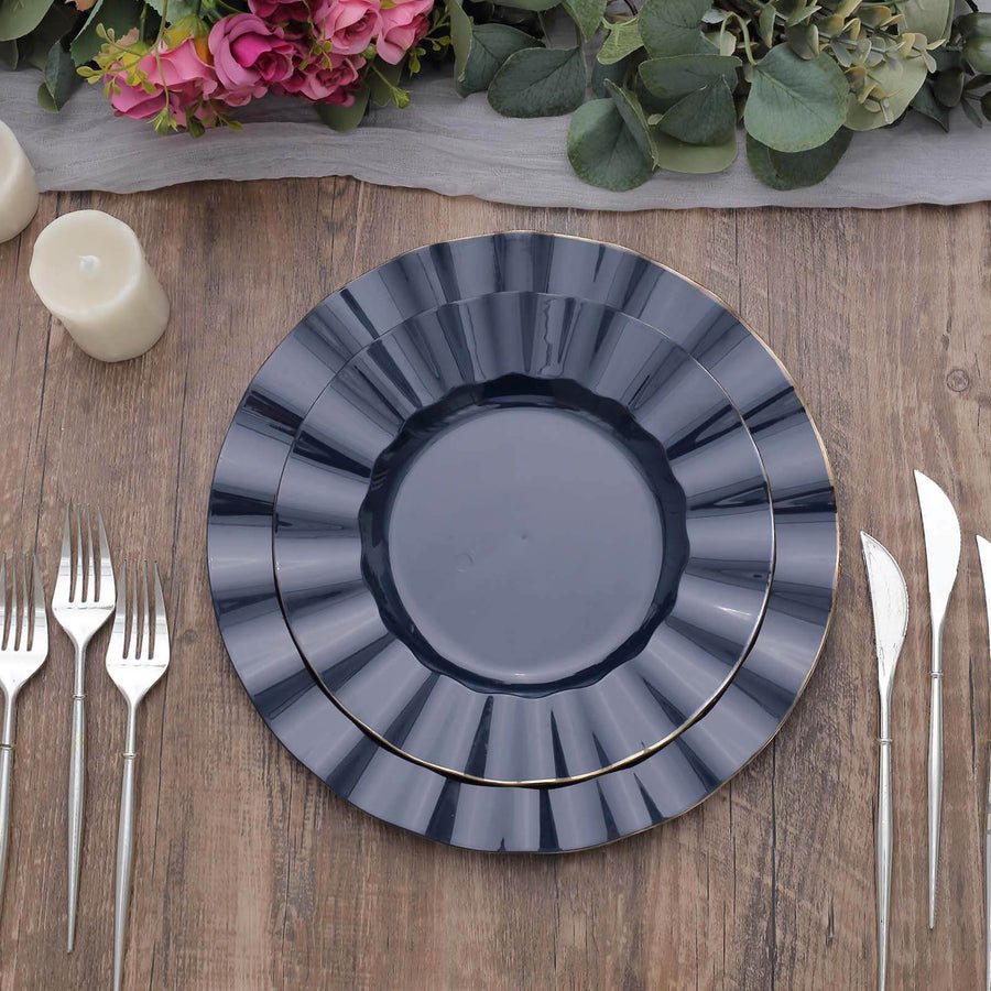 10 - Pack Ruffled Rim Round Plastic Dinner Plates – Elegant Disposable Party Plates for Weddings, Banquets & Events