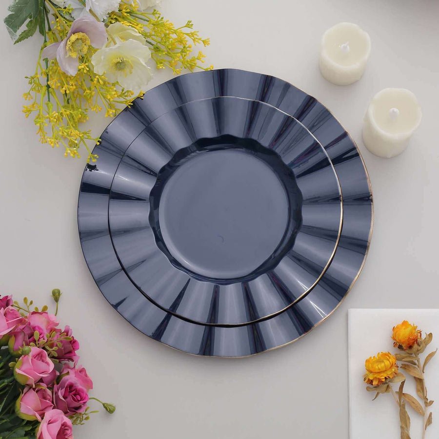 10 - Pack Ruffled Rim Round Plastic Dinner Plates – 9” Elegant Disposable Party Plates for Weddings, Events & Catering - Pretty Party Boxx