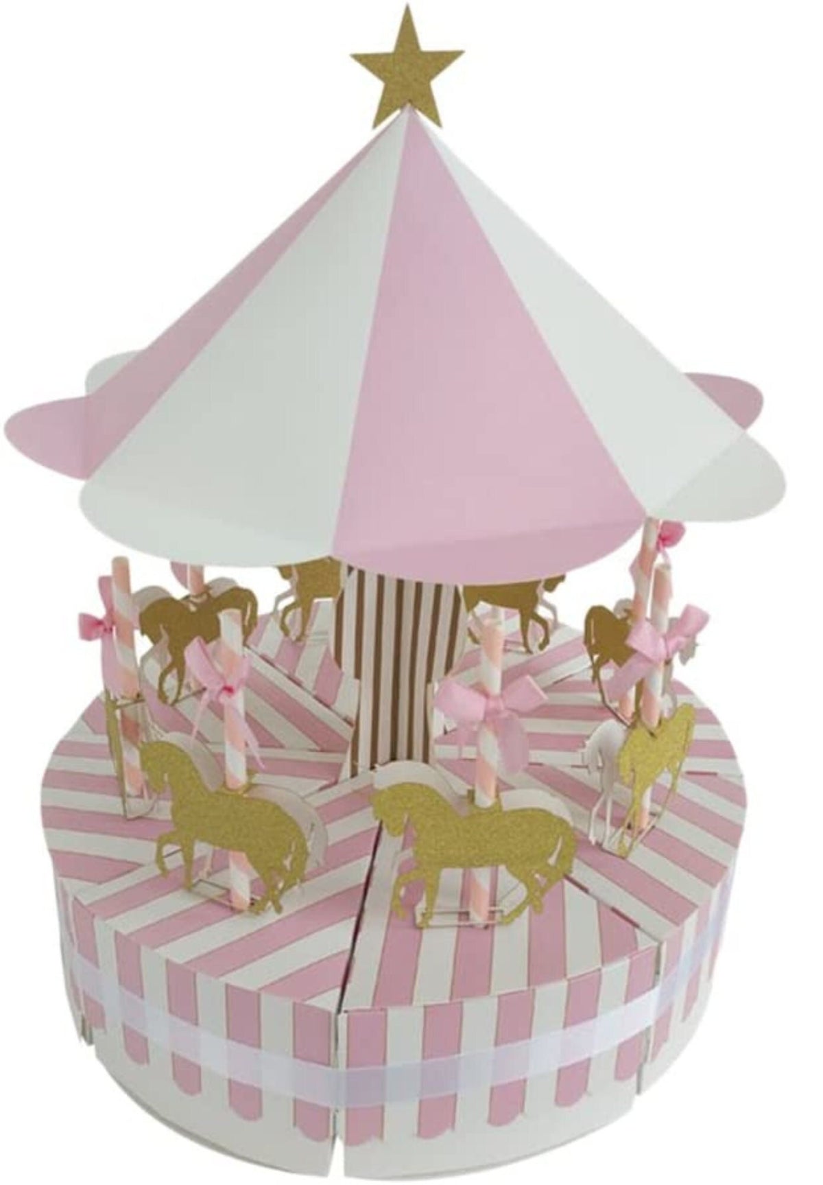 Paper Carousel Horse Favor Box Centerpiece – Vintage Pink Carnival Party Decoration & Treat Box Set - Pretty Party Boxx