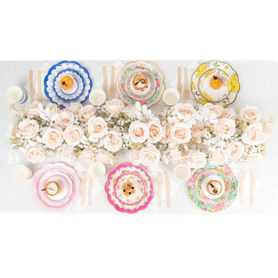 Assorted Vintage Mixed Floral Paper Dinner Plates – Scalloped - Edge Design. - Pretty Party Boxx