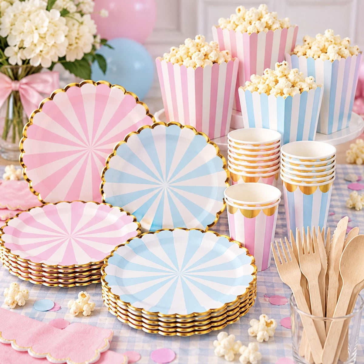 Pastel Carnival Party Tableware Set – Striped Plates, Cups, Napkins & Cutlery for Circus Birthdays