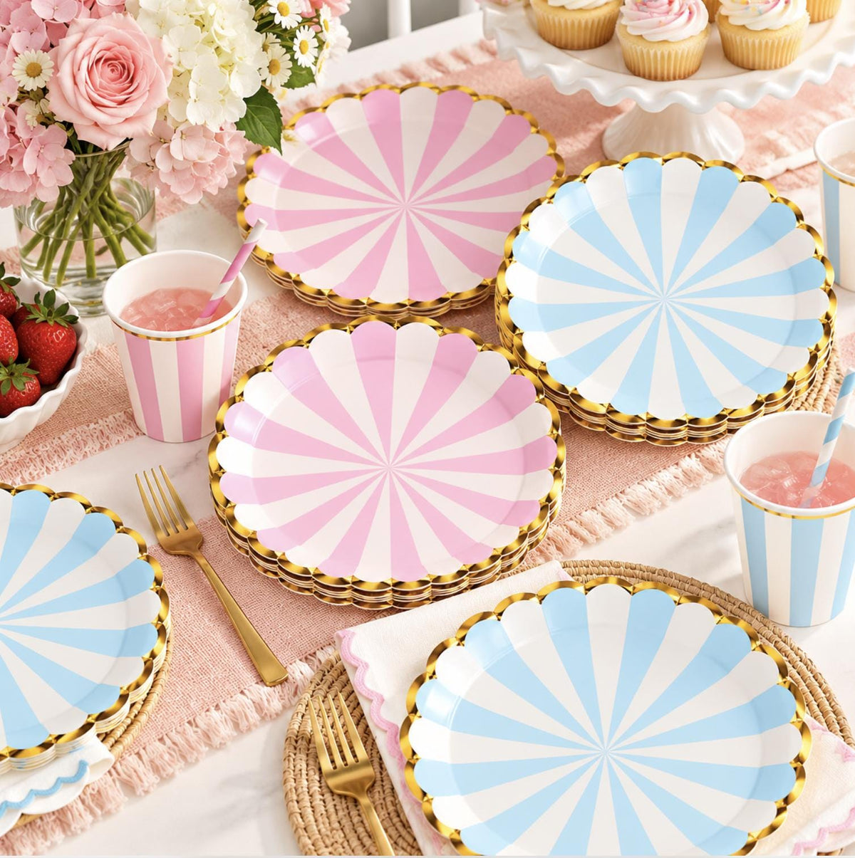 Pastel Carnival Party Tableware Set – Striped Plates, Cups, Napkins & Cutlery for Circus Birthdays