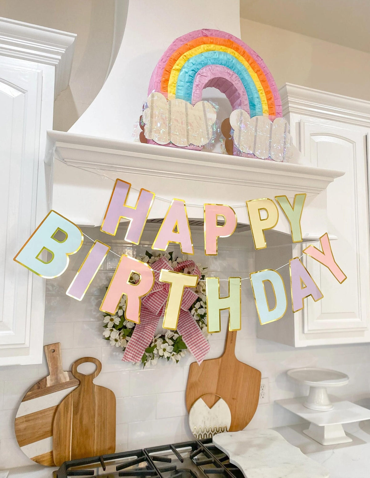 Pastel Happy Birthday Banner – Rainbow Letter Banner for Kids Birthday Parties