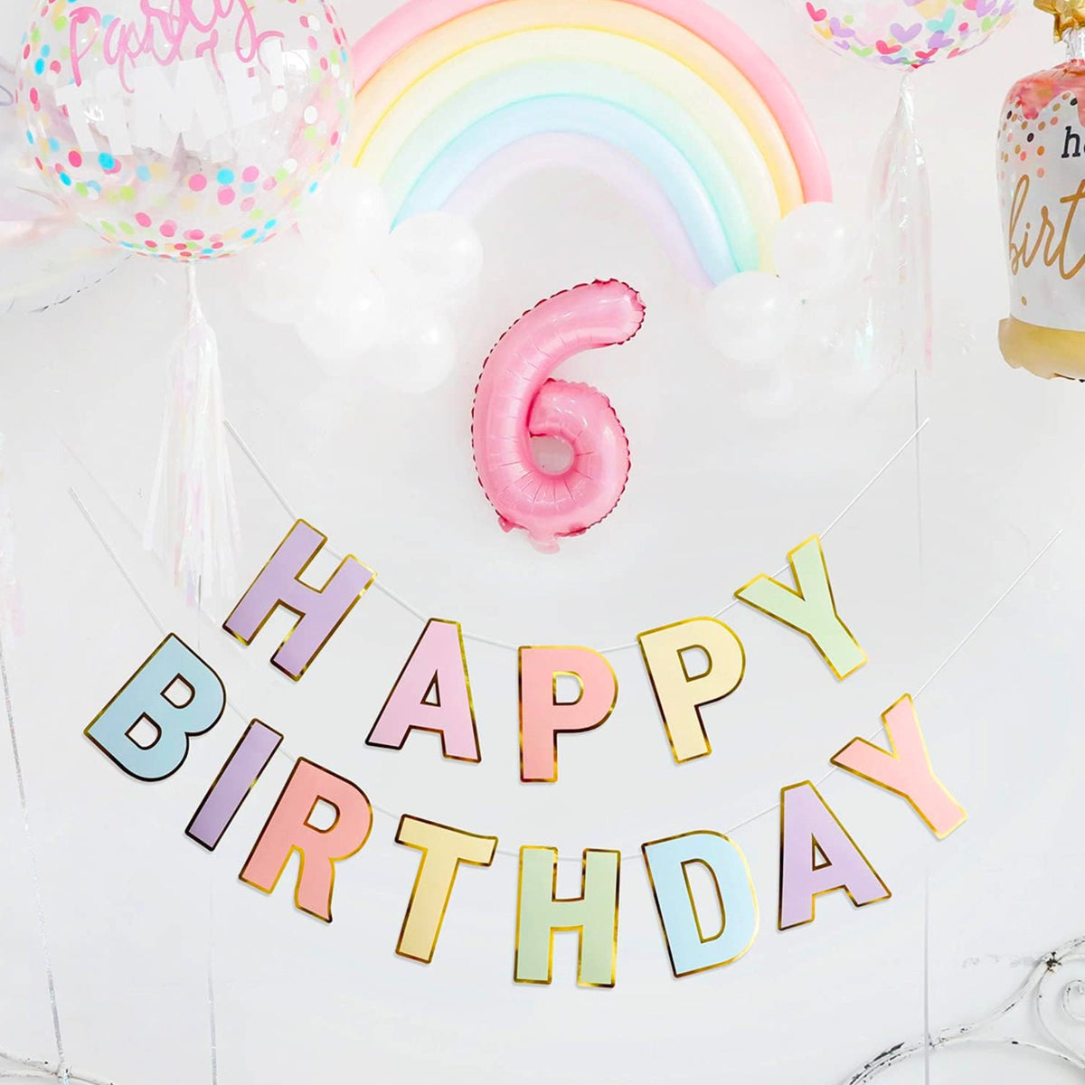 Pastel Happy Birthday Banner – Rainbow Letter Banner for Kids Birthday Parties
