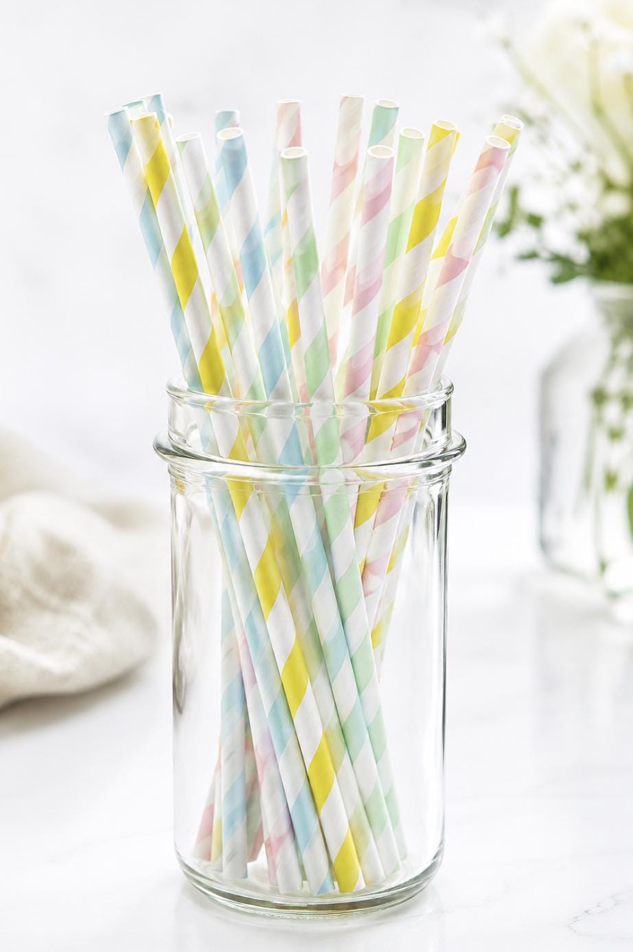Pastel Striped Paper Straws – Ice Cream Party Straws & Cake Pop Sticks for Kids Birthdays