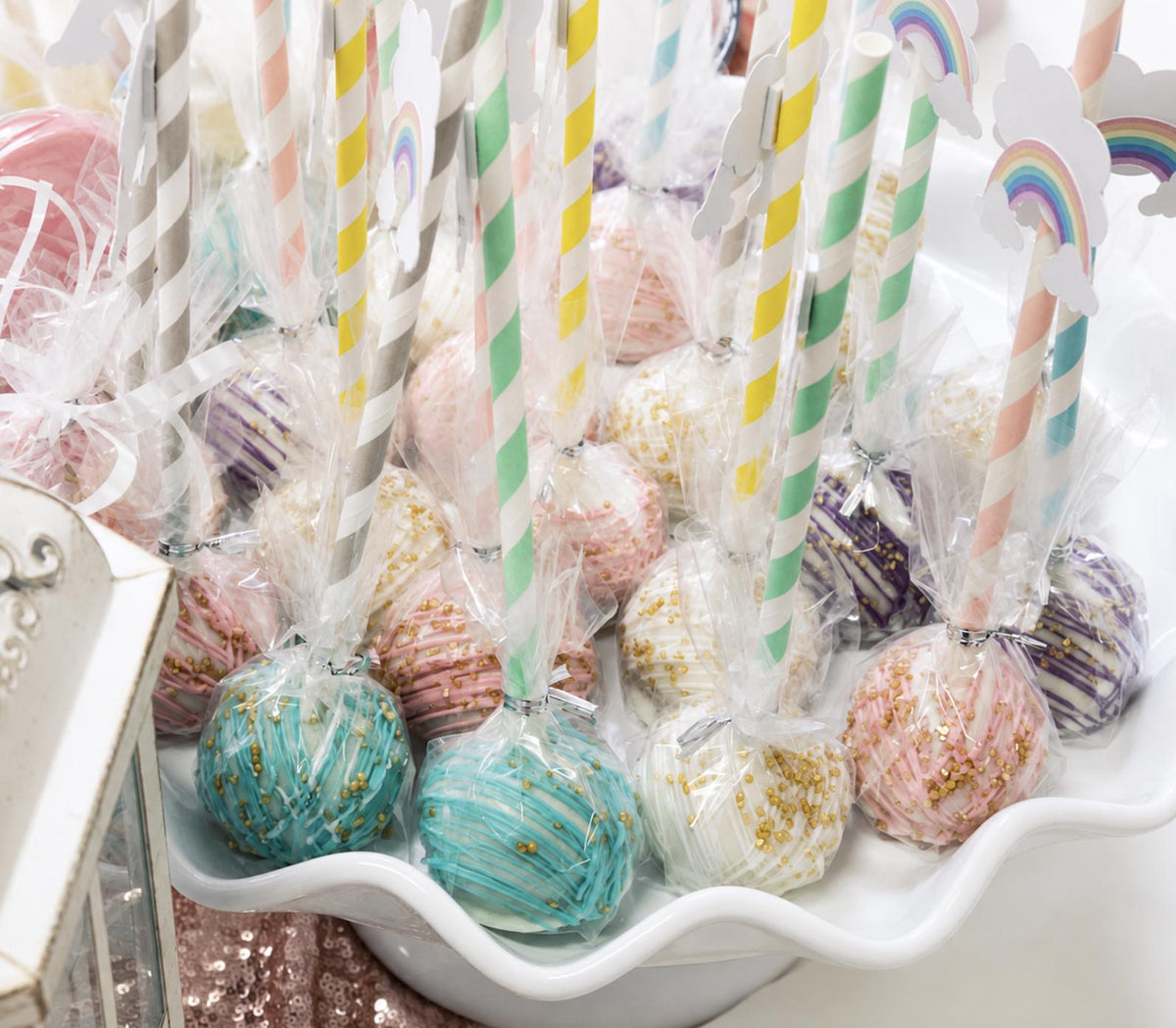 Pastel Striped Paper Straws – Ice Cream Party Straws & Cake Pop Sticks for Kids Birthdays