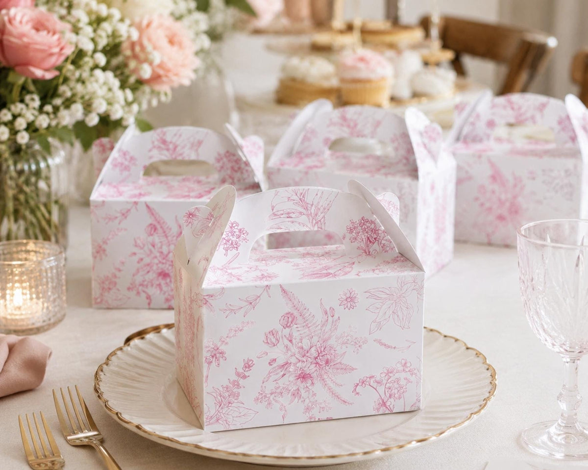 Pink Floral Gable Favor Boxes – Treat Boxes for Garden Tea Parties, Showers & Weddings