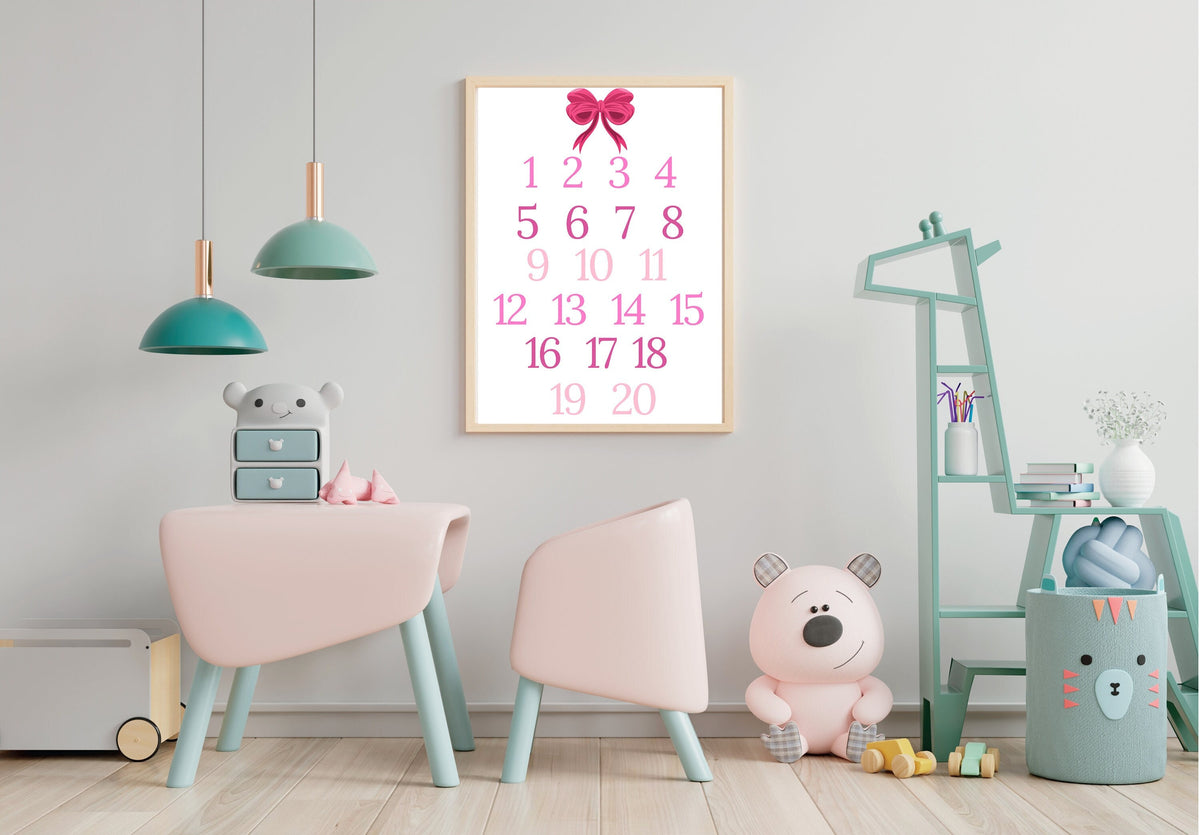 Pink Numbers Sign – Girls Nursery & Playroom Wall Art Printable