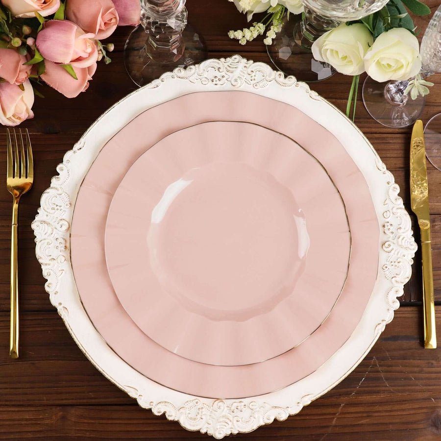 10 - Pack Ruffled Rim Round Plastic Dinner Plates – 9” Elegant Disposable Party Plates for Weddings, Events & Catering - Pretty Party Boxx