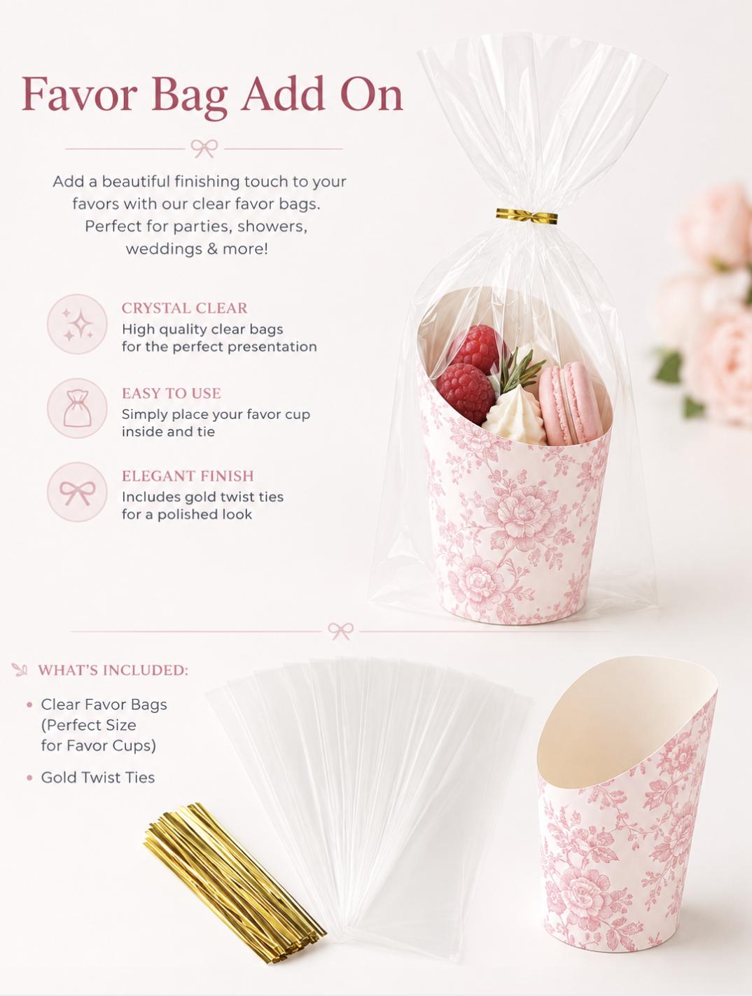 Pink Toile Charcuterie Cups with Toothpicks – Individual Appetizer Cups for Showers & Parties