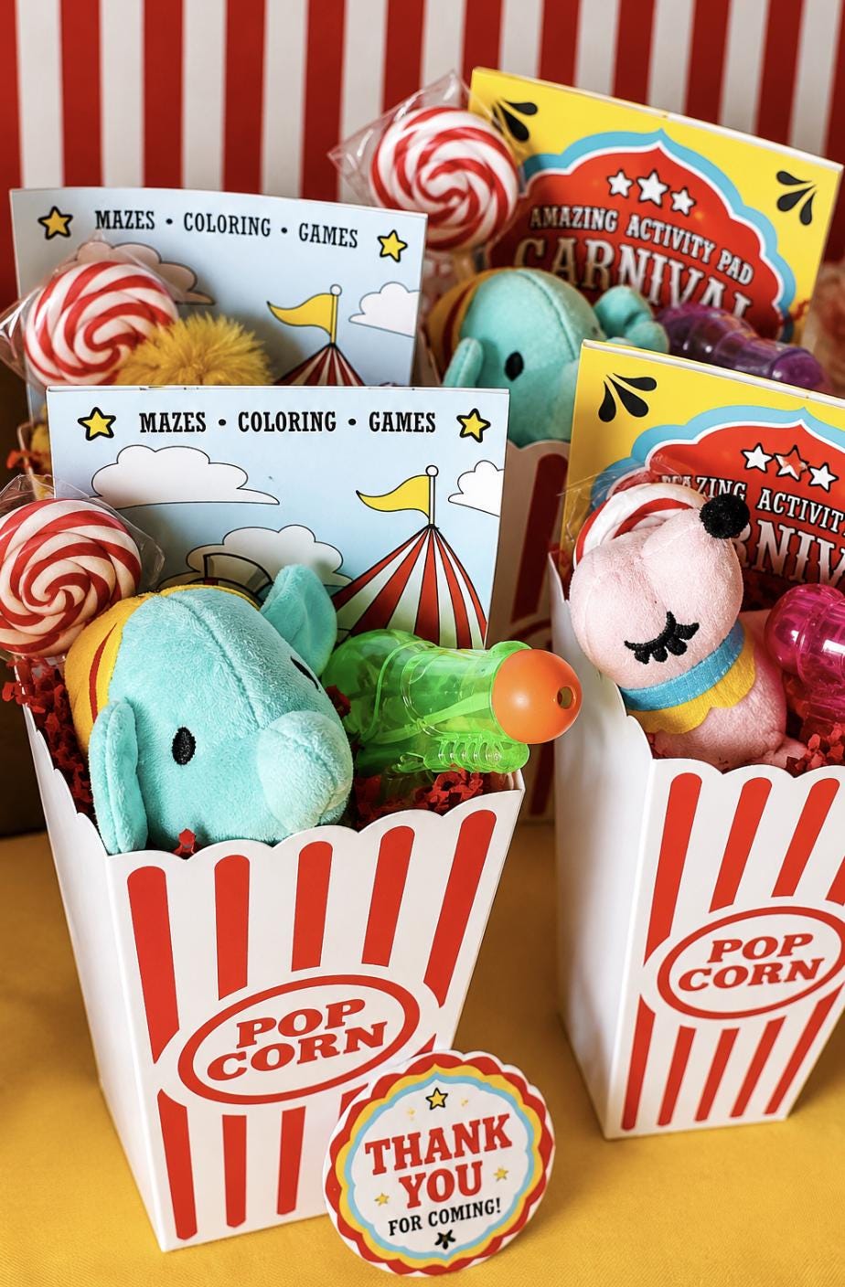 Plastic Carnival Popcorn Cups – Red Striped Reusable Popcorn Boxes for Parties & Movie Nights