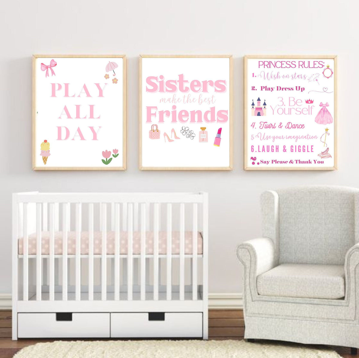 Play All Day Sign – Pink Girls Playroom Wall Art Printable