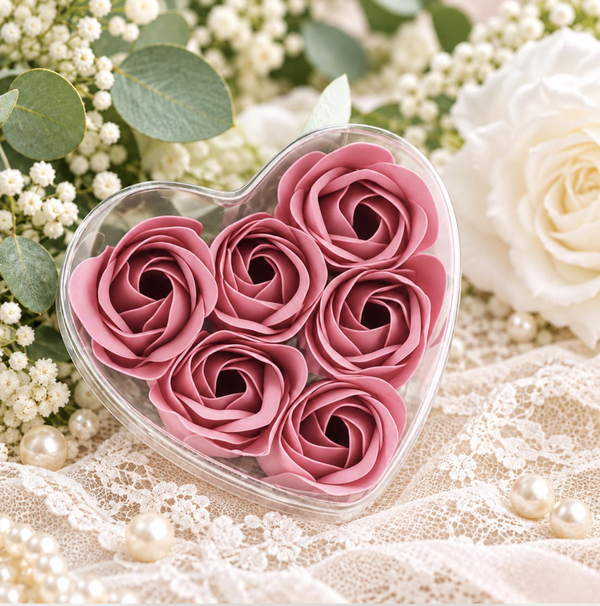 4 - Pack White Scented Rose Soap Heart - Shaped Party Favors with Gift Boxes & Ribbon – Perfect Wedding & Event Decorations