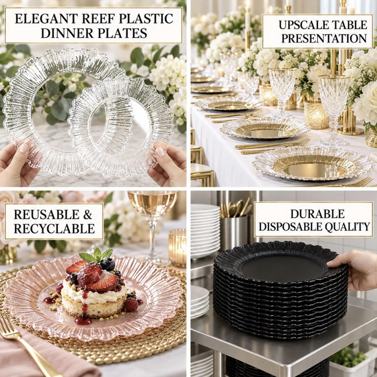 Reef Design Plastic Dinner & Dessert Plates – Elegant Disposable Tableware for Weddings & Showers
