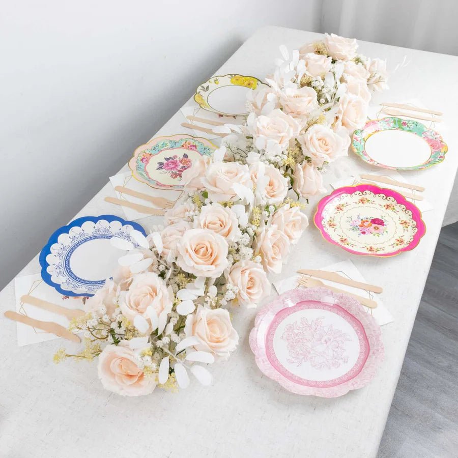 Assorted Vintage Mixed Floral Paper Dinner Plates – Scalloped - Edge Design. - Pretty Party Boxx