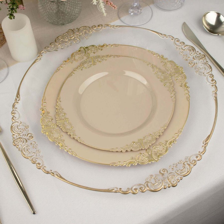 10 - Pack Leaf Embossed Rim Round Plastic Dessert Plates – Elegant Disposable Party Plates for Weddings & Events