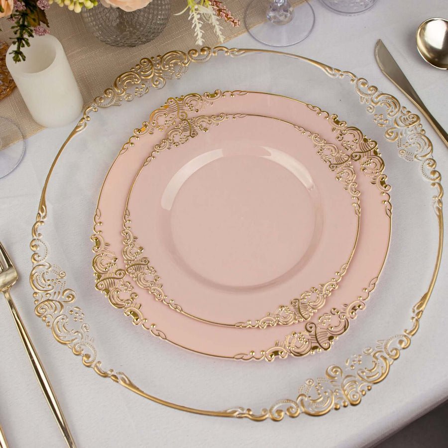Regal Baroque Round Plastic Dinner Plates – Fancy Disposable Plates for Weddings, Banquets & Events - Pretty Party Boxx