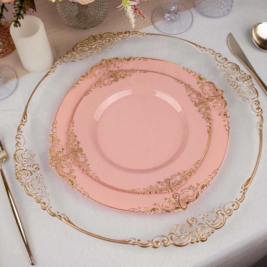 10 - Pack Leaf Embossed Rim Round Plastic Dessert Plates – Elegant Disposable Party Plates for Weddings & Events