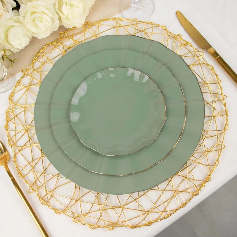 10 - Pack Ruffled Rim Round Plastic Dinner Plates – Elegant Disposable Party Plates for Weddings, Banquets & Events