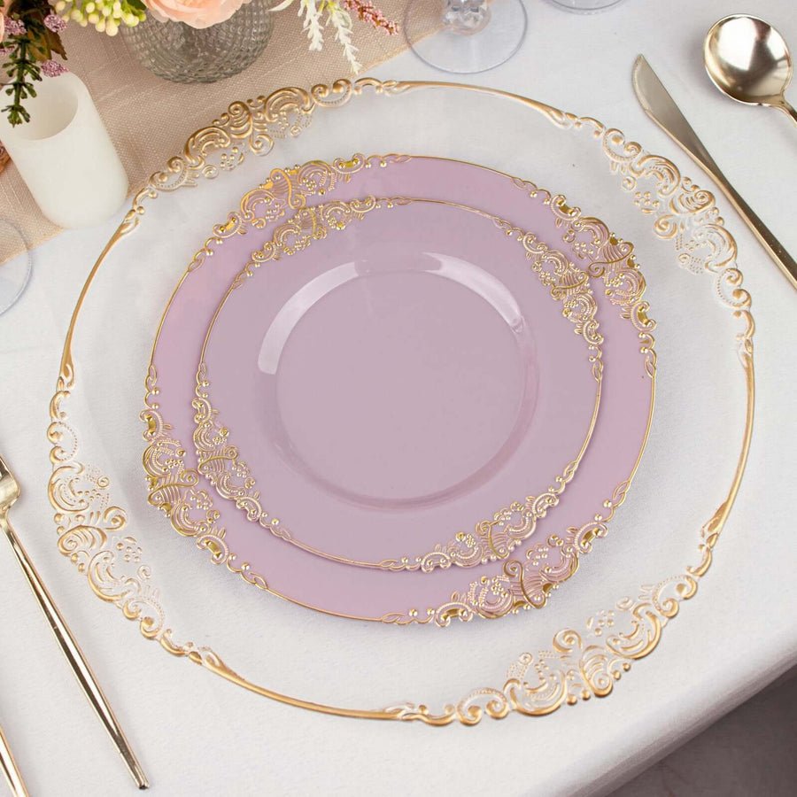 10 - Pack Leaf Embossed Rim Round Plastic Dessert Plates – Elegant Disposable Party Plates for Weddings & Events