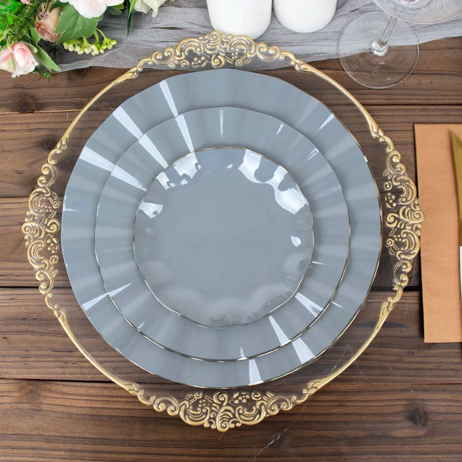 10 - Pack Ruffled Rim Round Plastic Dinner Plates – 9” Elegant Disposable Party Plates for Weddings, Events & Catering - Pretty Party Boxx
