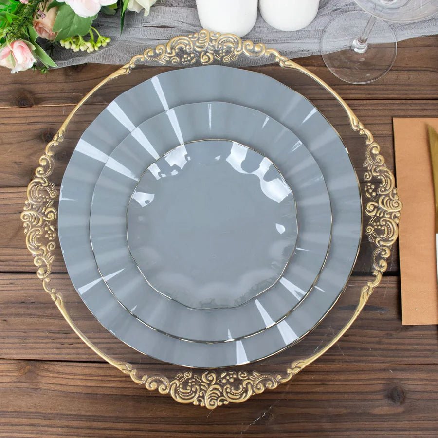 10 - Pack Ruffled Rim Round Plastic Dinner Plates – Elegant Disposable Party Plates for Weddings, Banquets & Events