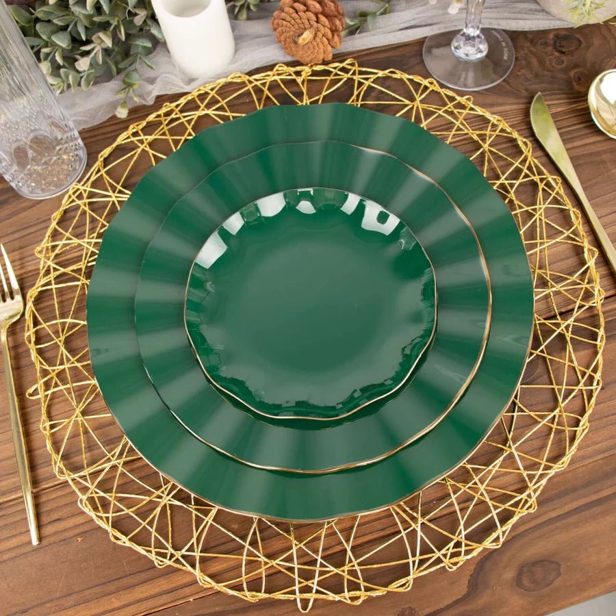 10 - Pack Ruffled Rim Round Plastic Dinner Plates – Elegant Disposable Party Plates for Weddings, Banquets & Events