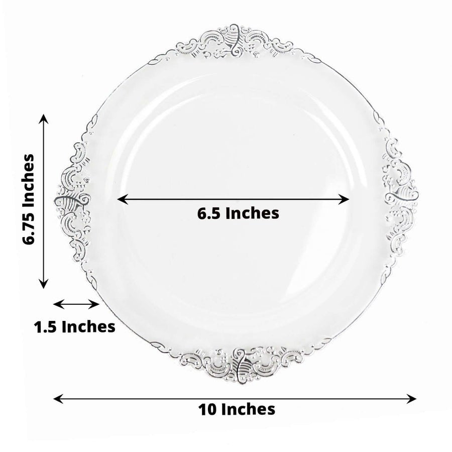 10 - Pack Leaf Embossed Rim Round Plastic Dessert Plates – Elegant Disposable Party Plates for Weddings & Events