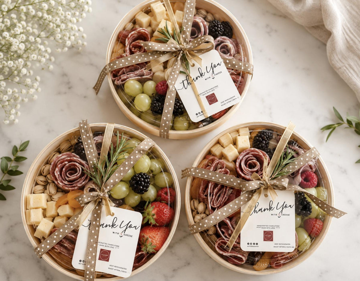 Round Wooden Charcuterie Bento Boxes with Mini Forks – Individual Grazing Favor Boxes