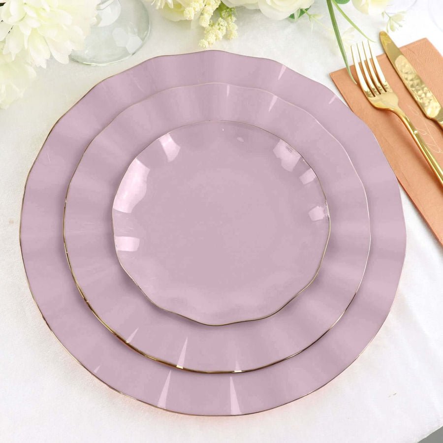 10 - Pack Ruffled Rim Round Plastic Dinner Plates – Elegant Disposable Party Plates for Weddings, Banquets & Events