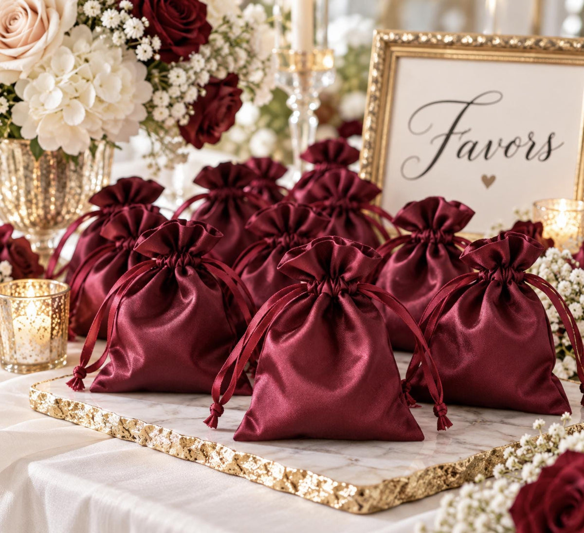 White Satin Drawstring Wedding & Party Favor Gift Bags - Pretty Party Boxx