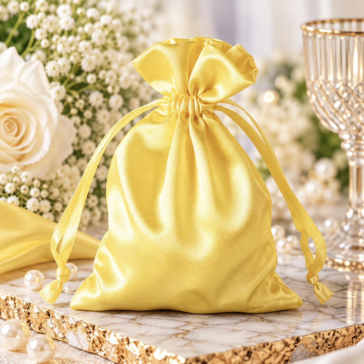 White Satin Drawstring Wedding & Party Favor Gift Bags - Pretty Party Boxx