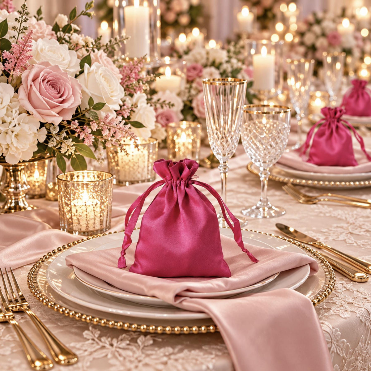 White Satin Drawstring Wedding & Party Favor Gift Bags - Pretty Party Boxx