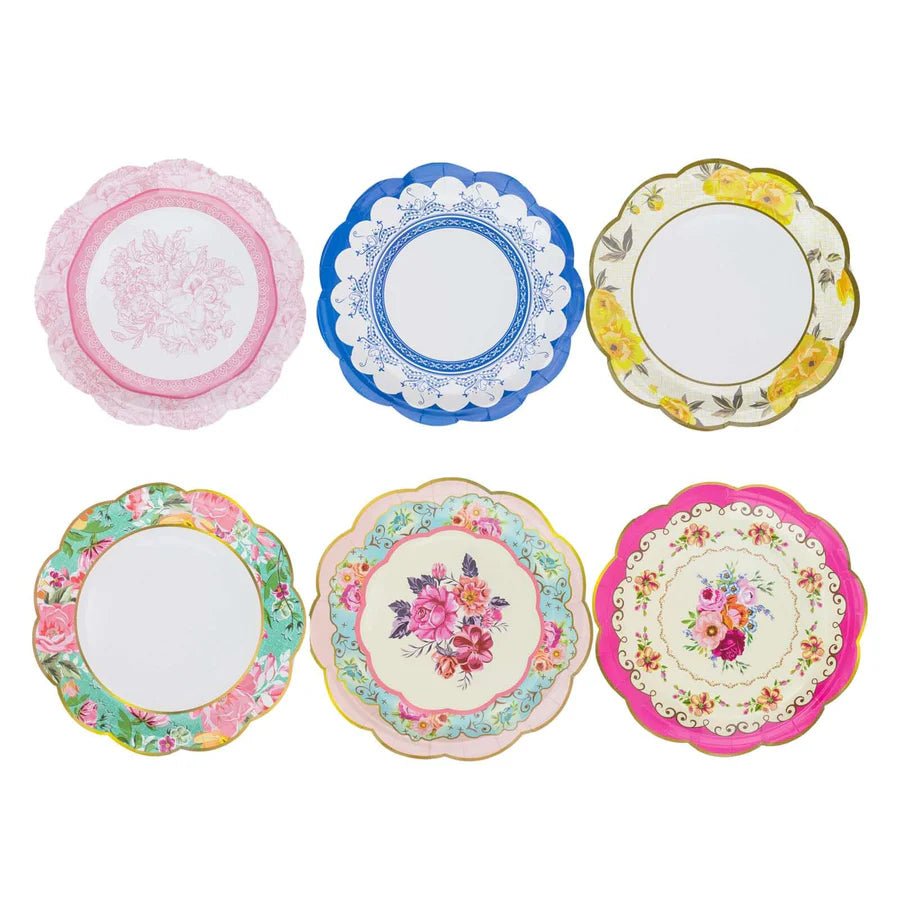 Assorted Vintage Mixed Floral Paper Dinner Plates – Scalloped - Edge Design. - Pretty Party Boxx