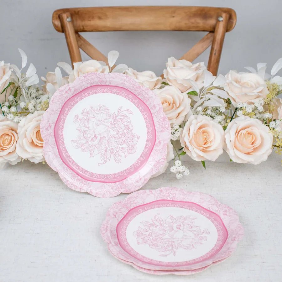 Assorted Vintage Mixed Floral Paper Dinner Plates – Scalloped - Edge Design. - Pretty Party Boxx