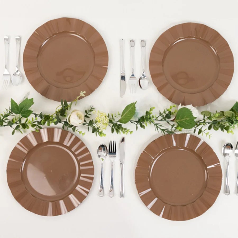 10 - Pack Ruffled Rim Round Plastic Dinner Plates – Elegant Disposable Party Plates for Weddings, Banquets & Events