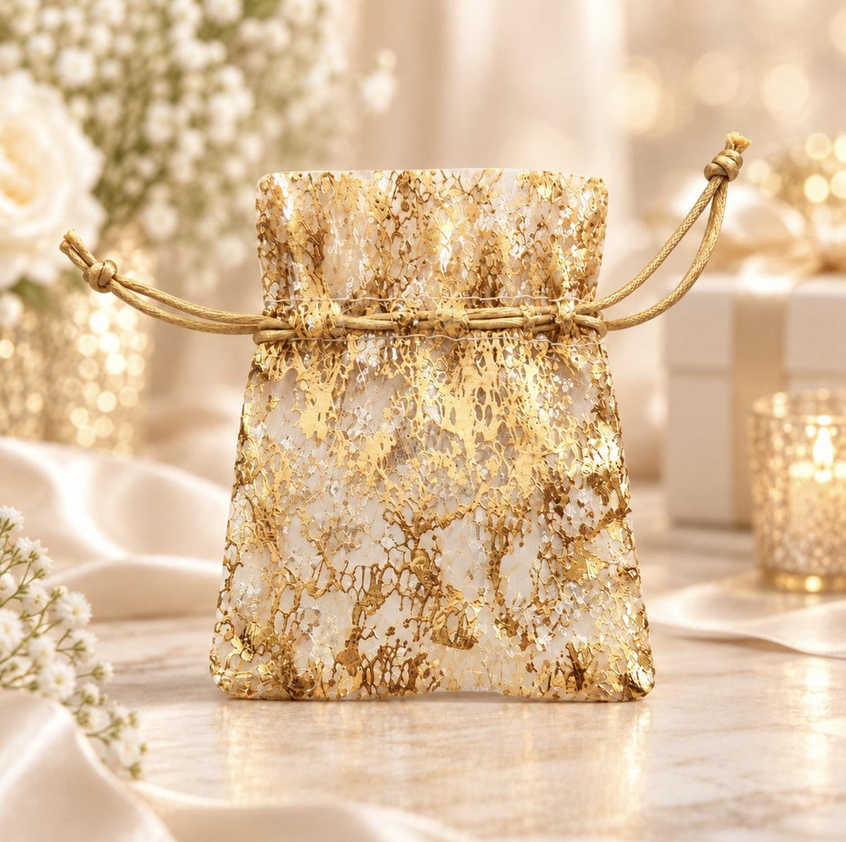 12 - Pack Metallic Gold or Silver Foil Drawstring Candy Bags – Wedding & Party Favor Bags - Pretty Party Boxx