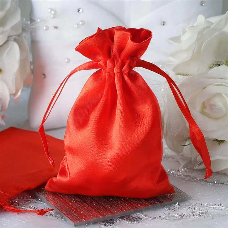 White Satin Drawstring Wedding & Party Favor Gift Bags - Pretty Party Boxx
