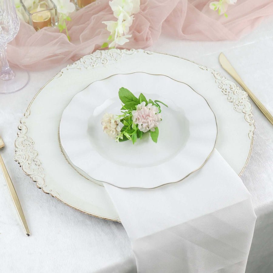 10 - Pack Ruffled Rim Round Plastic Dinner Plates – 9” Elegant Disposable Party Plates for Weddings, Events & Catering - Pretty Party Boxx