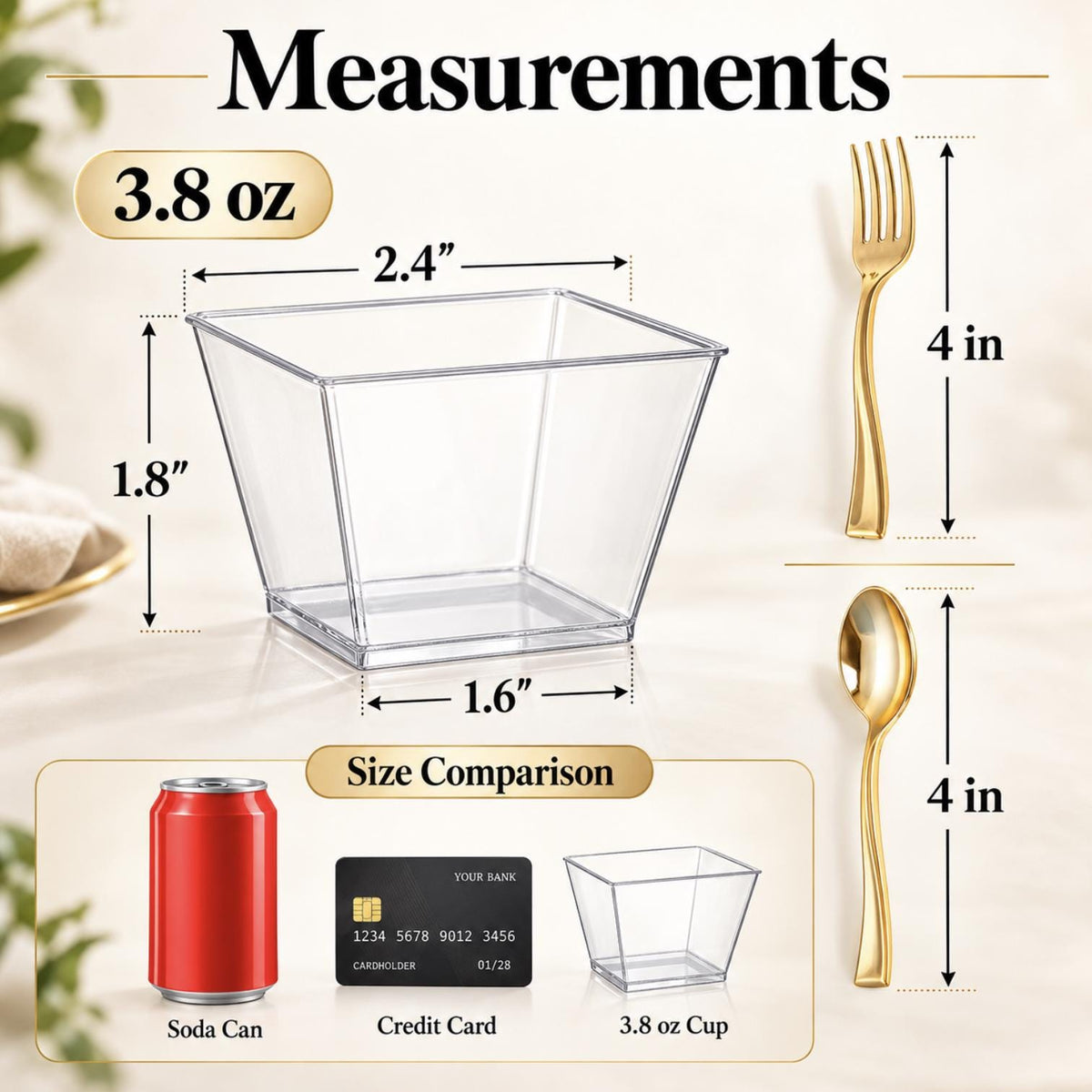 Square Plastic Dessert Cups with Mini Forks or Spoons – Mini Parfait & Pasta Cups for Catering