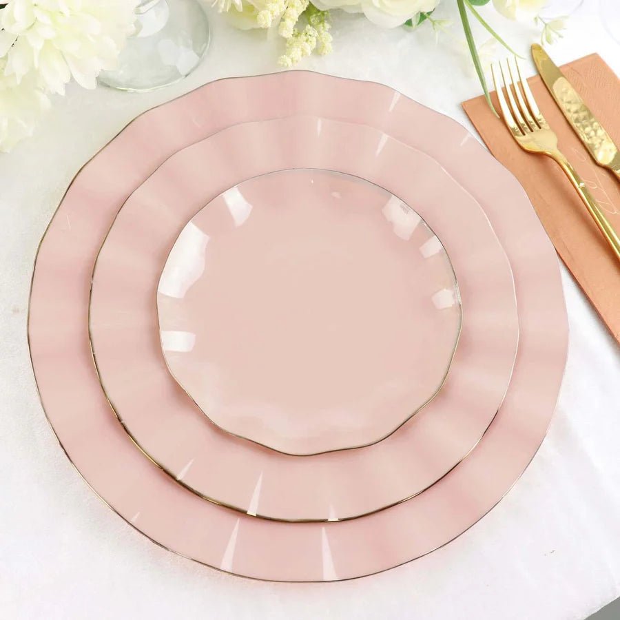 10 - Pack Ruffled Rim Round Plastic Dinner Plates – Elegant Disposable Party Plates for Weddings, Banquets & Events