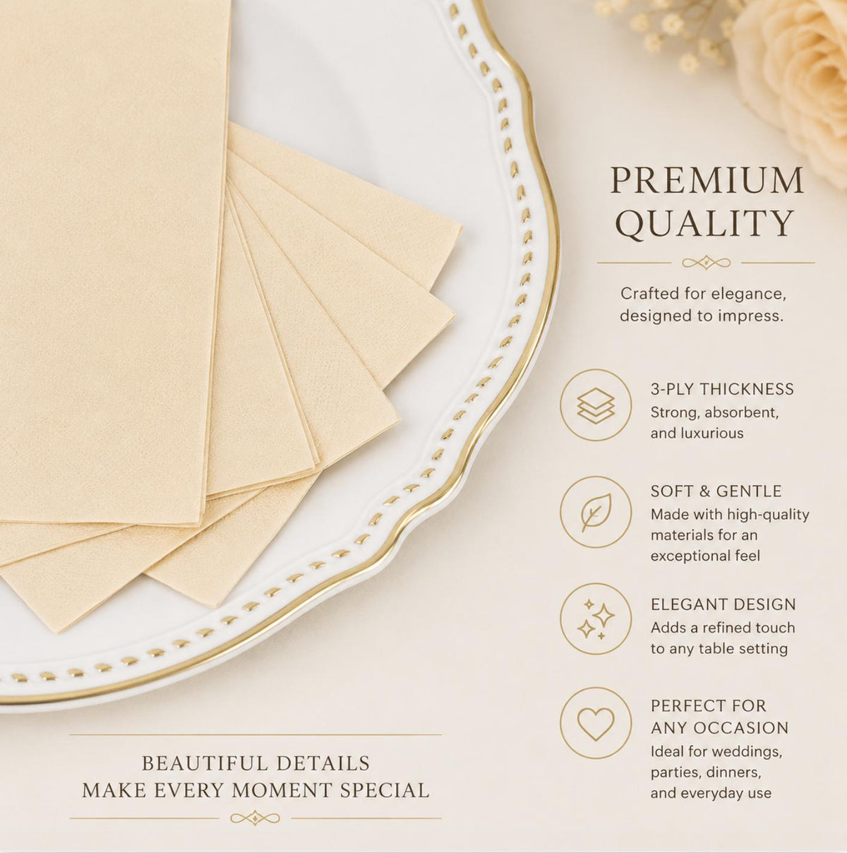 50 - Pack 2 - Ply Paper Napkins – Disposable Cocktail & Beverage Napkins - Pretty Party Boxx