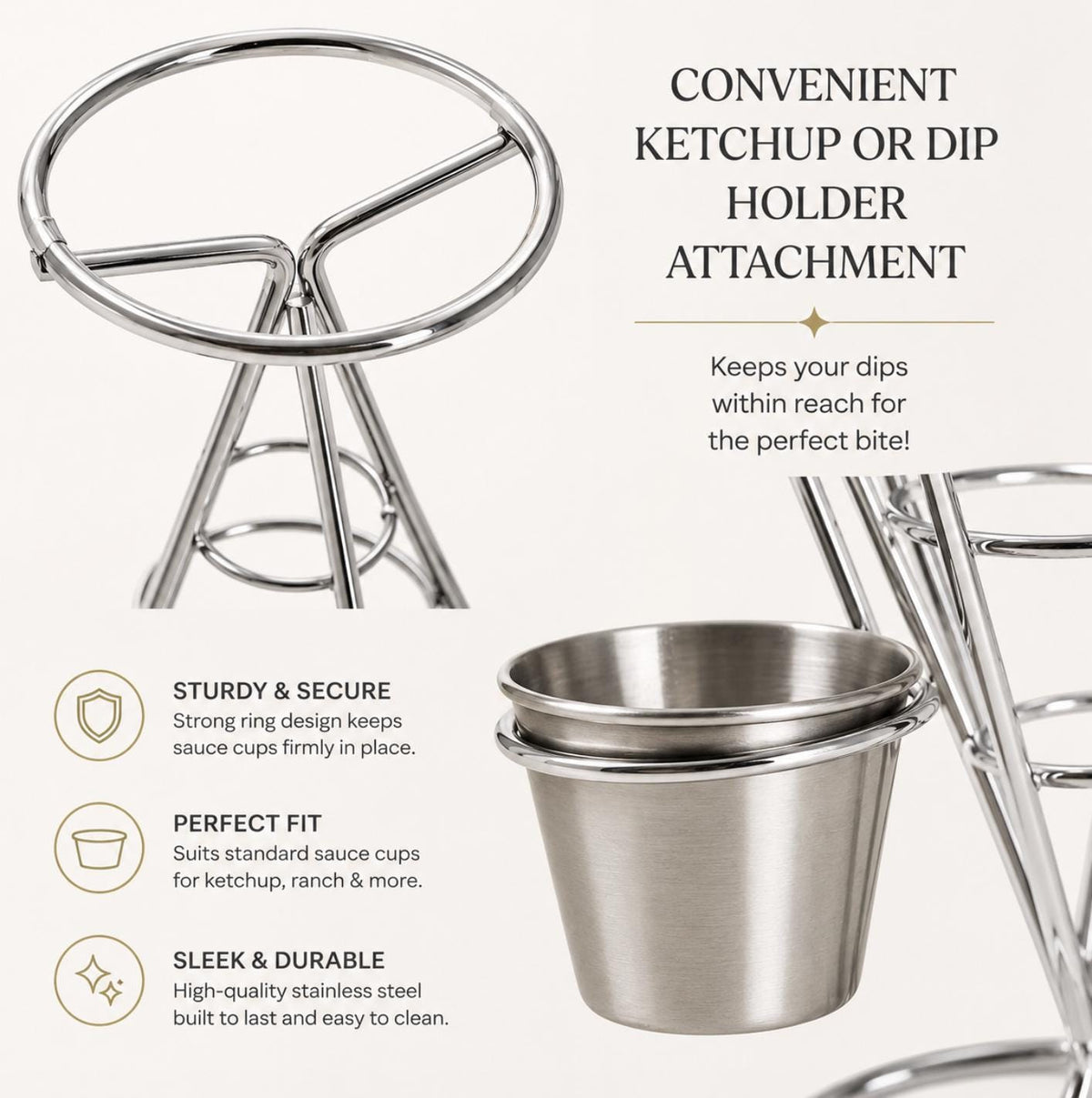 Stainless Steel French Fry Stand Baskets with Newspaper Wax Paper – Catering Fry Display Set