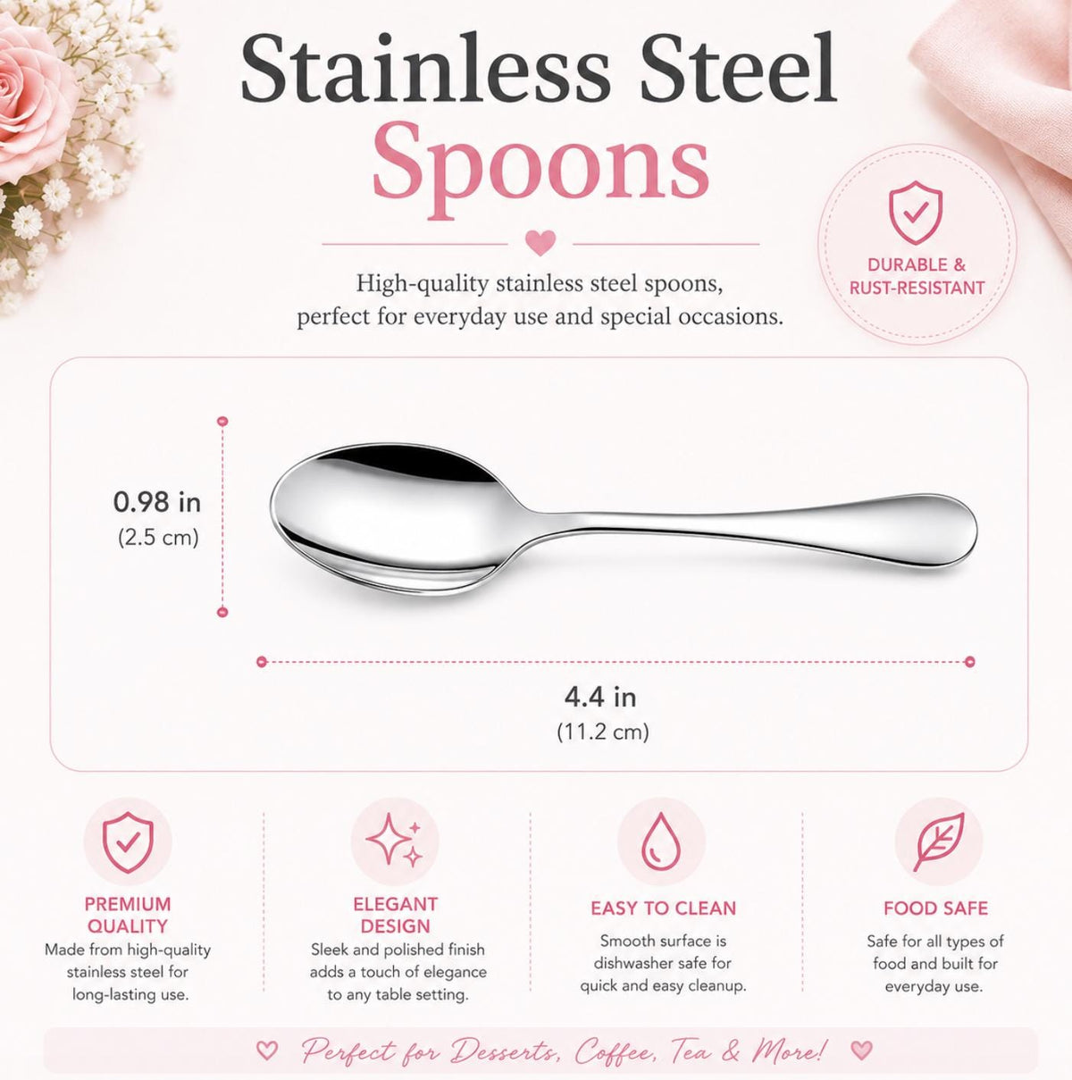 Stainless Steel Vintage Ice Cream Coupe Cups with Mini Spoons – Italian Style Dessert Cups
