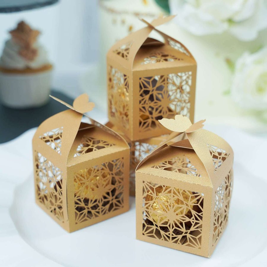 Gold butterfly favor boxes – elegant floral cutout candy boxes for parties and celebrations