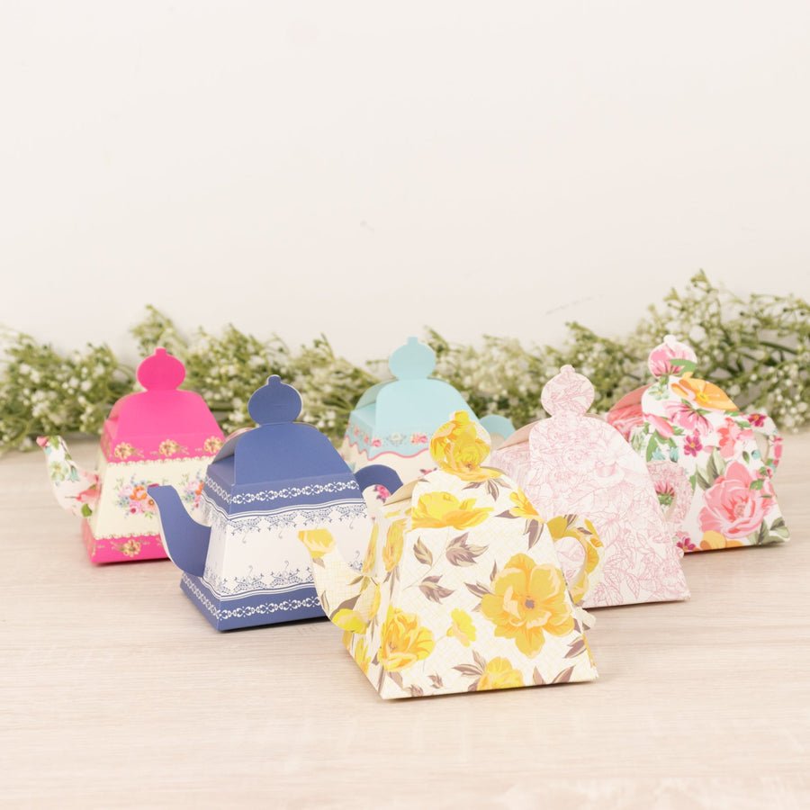 25 - Pack Mini Teapot Party Favor Boxes – Pink Peony Floral Gift Boxes for Weddings & Tea Parties - Pretty Party Boxx