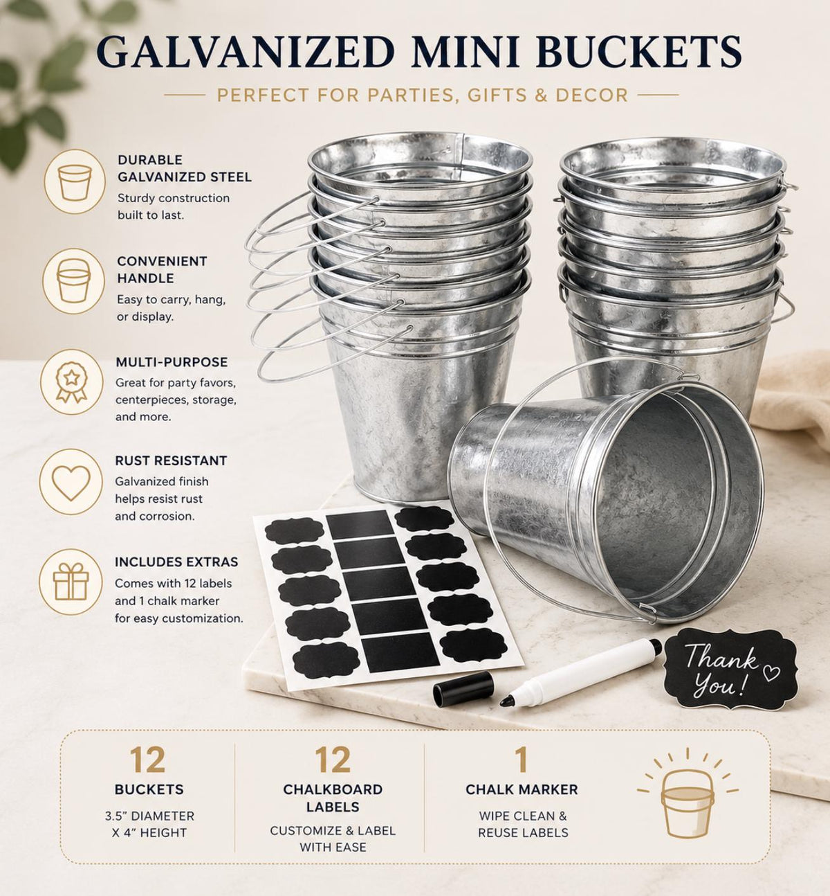 Tin Condiment Buckets with Serving Spoons – BBQ & Outdoor Party Topping Bar Display